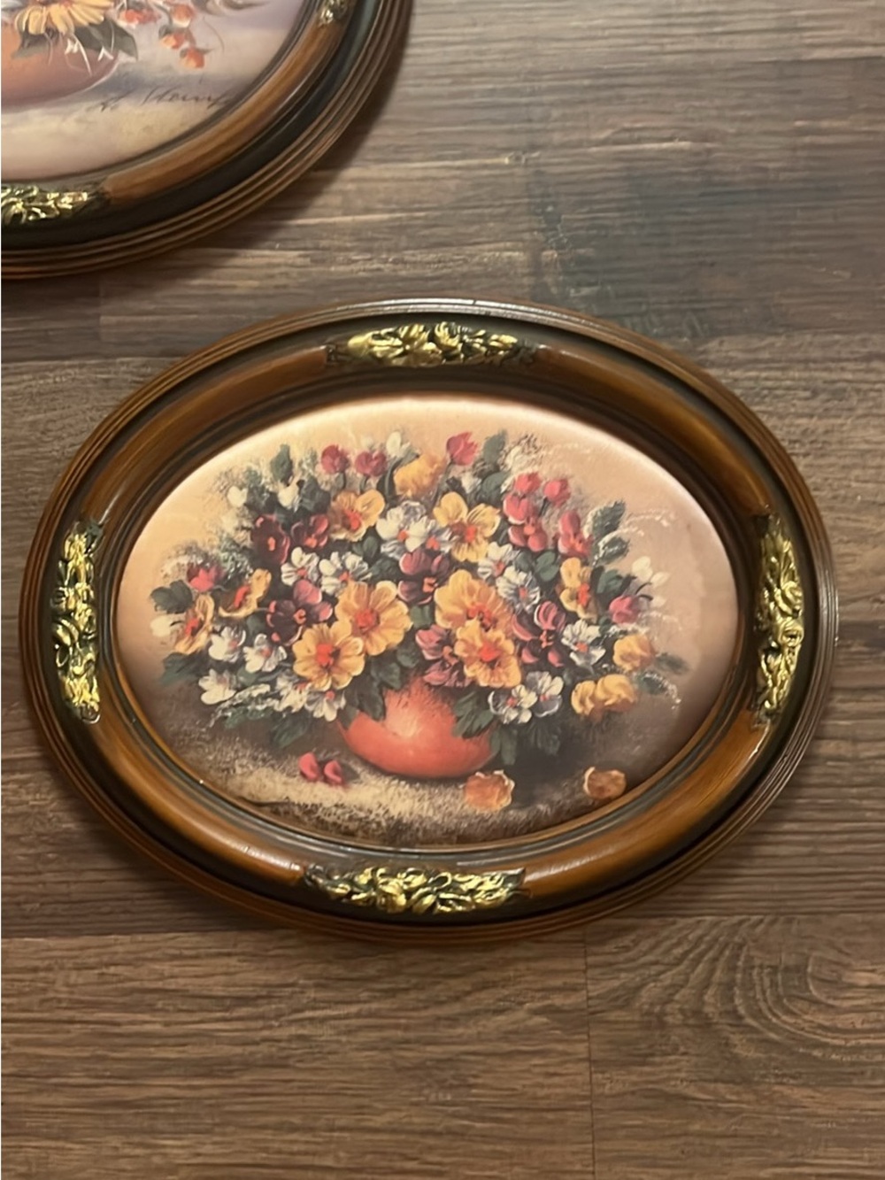 Vintage German Floral Wall Art – Handmade Oval Frames – Pair - Picture 2 of 6